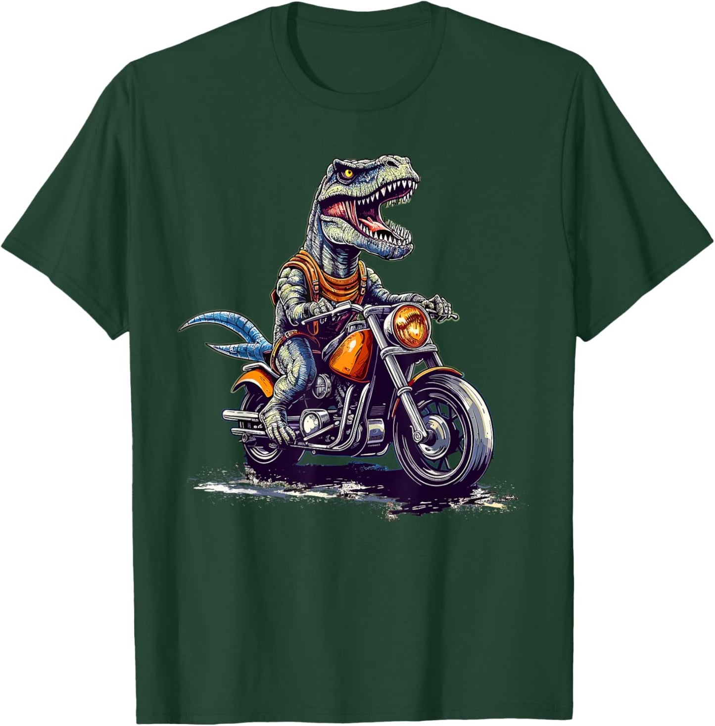T Rex Riding Motor Bike Funny Dinosaur On Motorcycle T-Shirt - T-Shirt | Forest