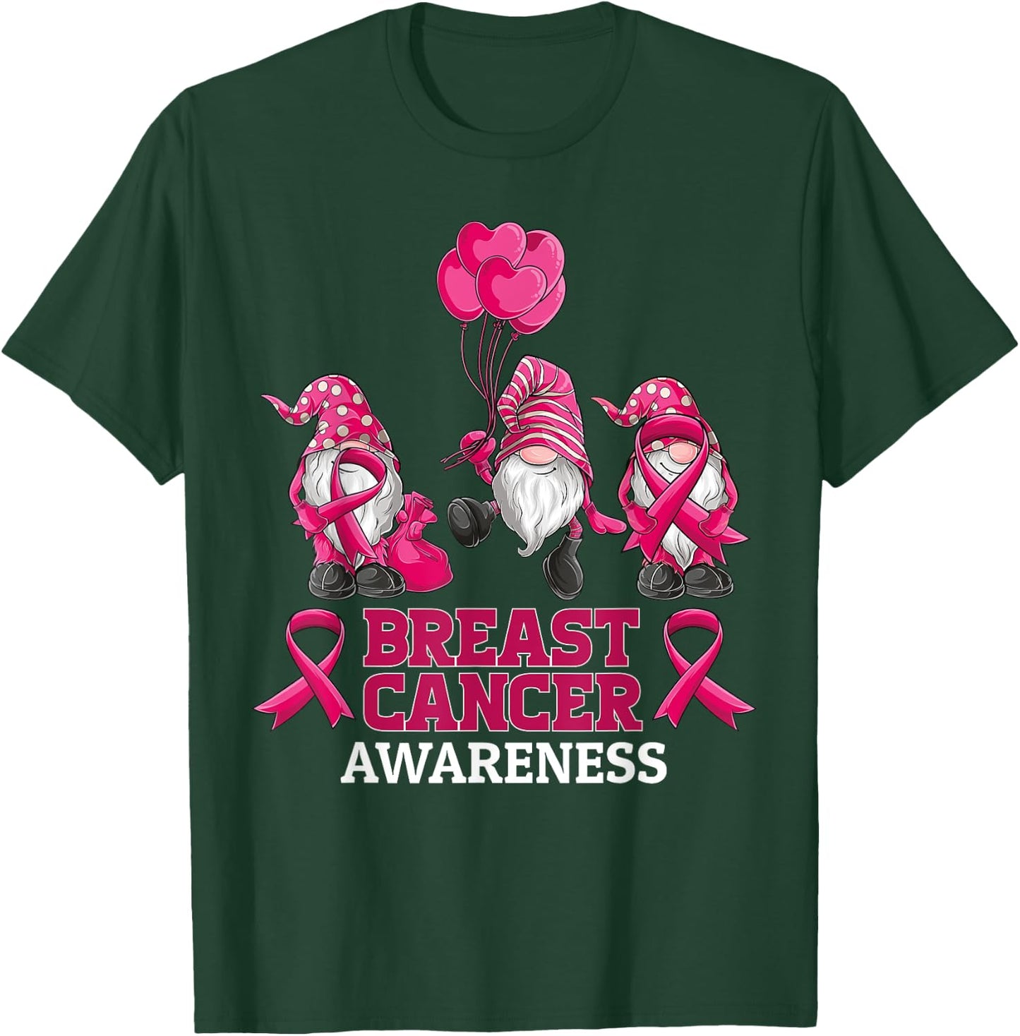 gnomes Breast Cancer Awareness Pink Ribbon women girls T-Shirt - T-Shirt | Forest