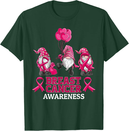 gnomes Breast Cancer Awareness Pink Ribbon women girls T-Shirt - T-Shirt | Forest