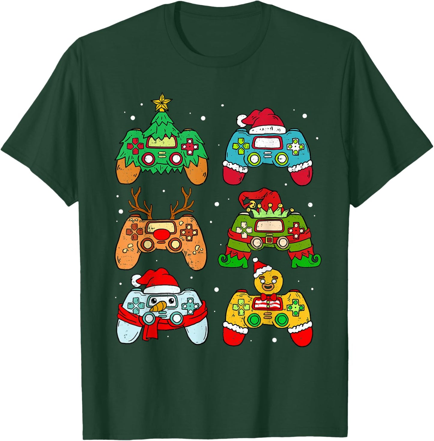 Christmas Santa Elf Gaming Controllers Snowman Boys Kids T-Shirt - T-Shirt | Forest