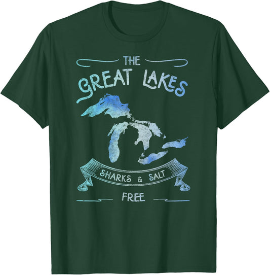Sharks and Salt Free Great Lakes State Michigan Vacation T-Shirt - T-Shirt | Forest