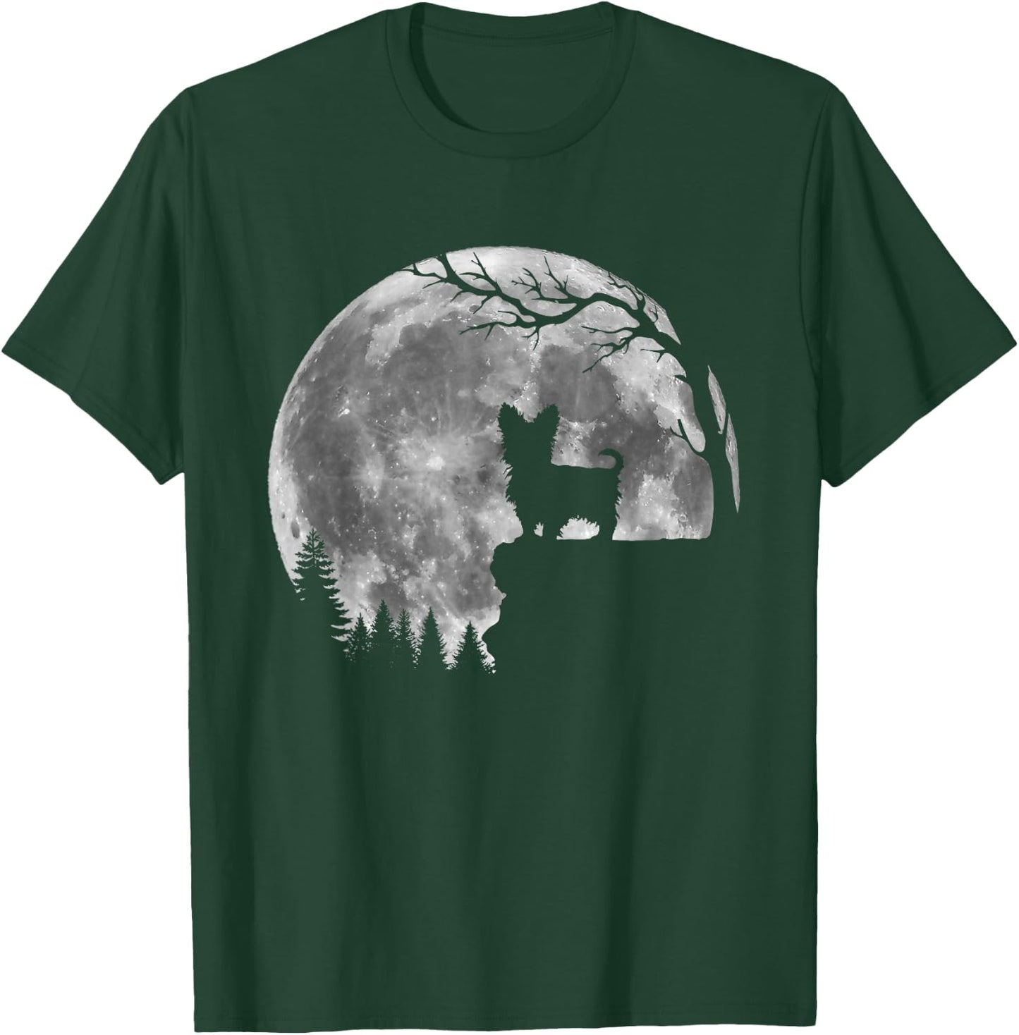 Yorkie Dog Moon Silhouette Funny Lazy Halloween Costume Men Women Kids T-Shirt - T-Shirt | Forest