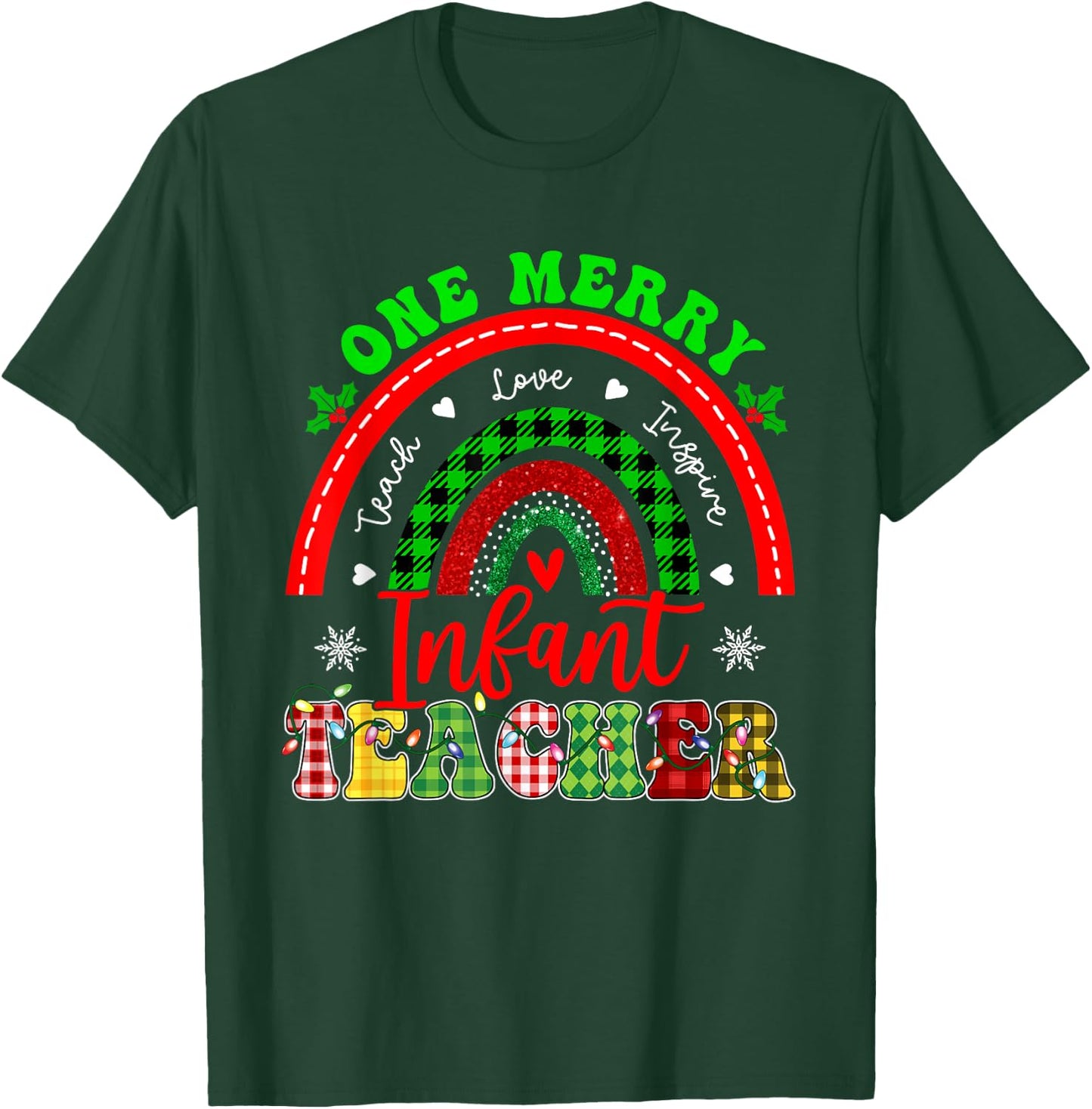 Xmas Teacher Rainbow One Merry Infant Teacher Christmas T-Shirt - T-Shirt | Forest