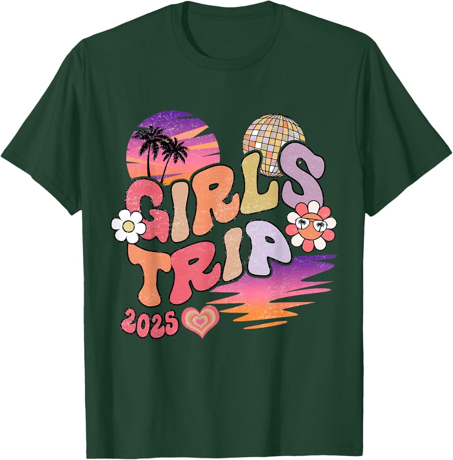 Girls Trip 2025 Retro Summer Vacation Besties T-Shirt - T-Shirt | Forest