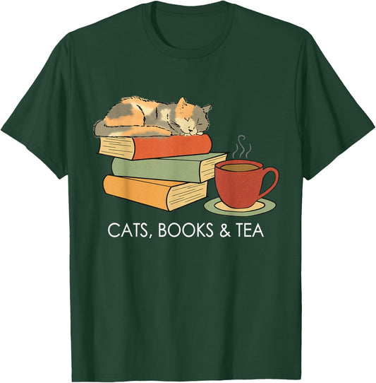 Life Is Better With Cats, Books And Tea - Funny Reading T-Shirt - T-Shirt | Forest