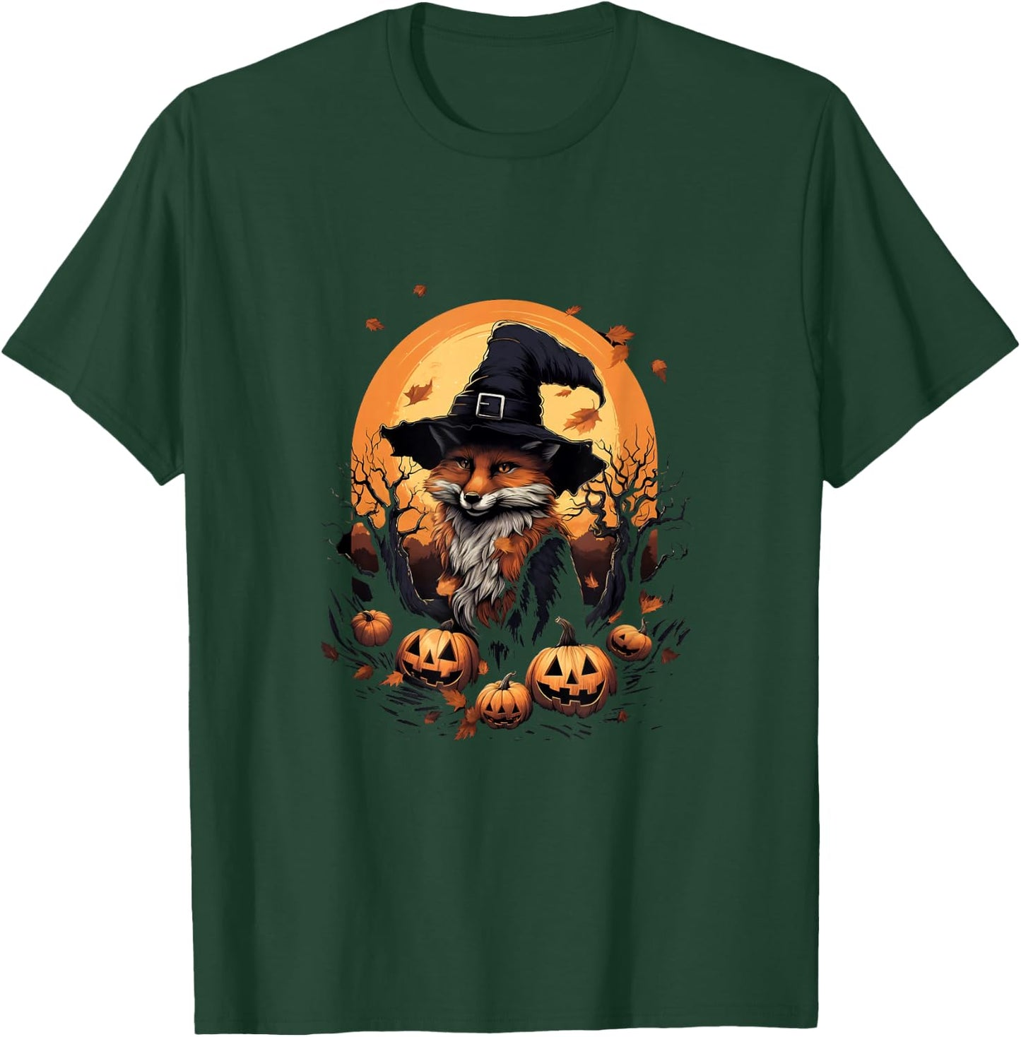 Fox Witch Hat Pumpkins Halloween Costume T-Shirt - T-Shirt | Forest