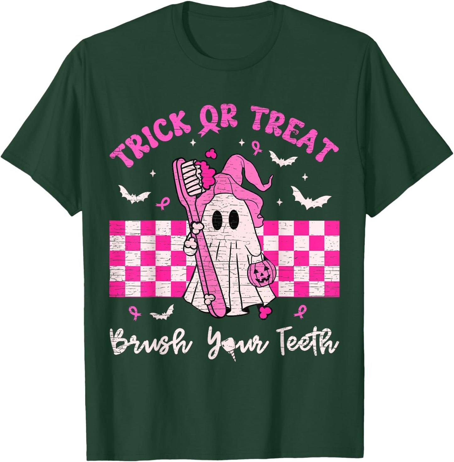 Wear A Pink Trick Or Treat Brush Your Teeth Dental Halloween T-Shirt - T-Shirt | Forest