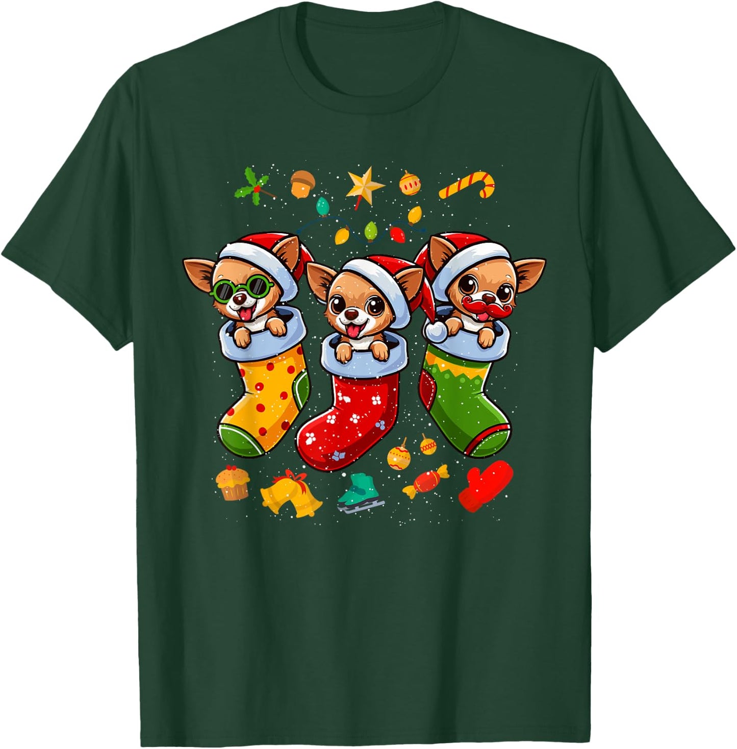 Chihuahua Santa Claus Christmas Stocking Dog X-Mas Dogs T-Shirt - T-Shirt | Forest