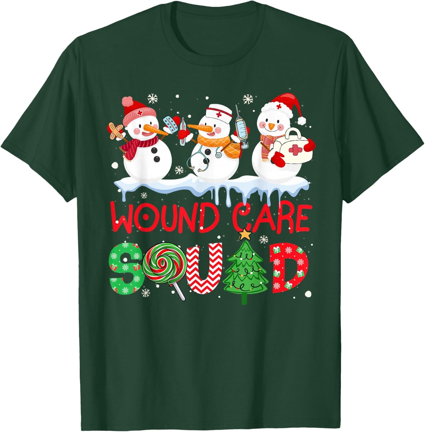Snowman Wound Care Nurse Squad Christmas Holiday Matching T-Shirt - T-Shirt | Forest
