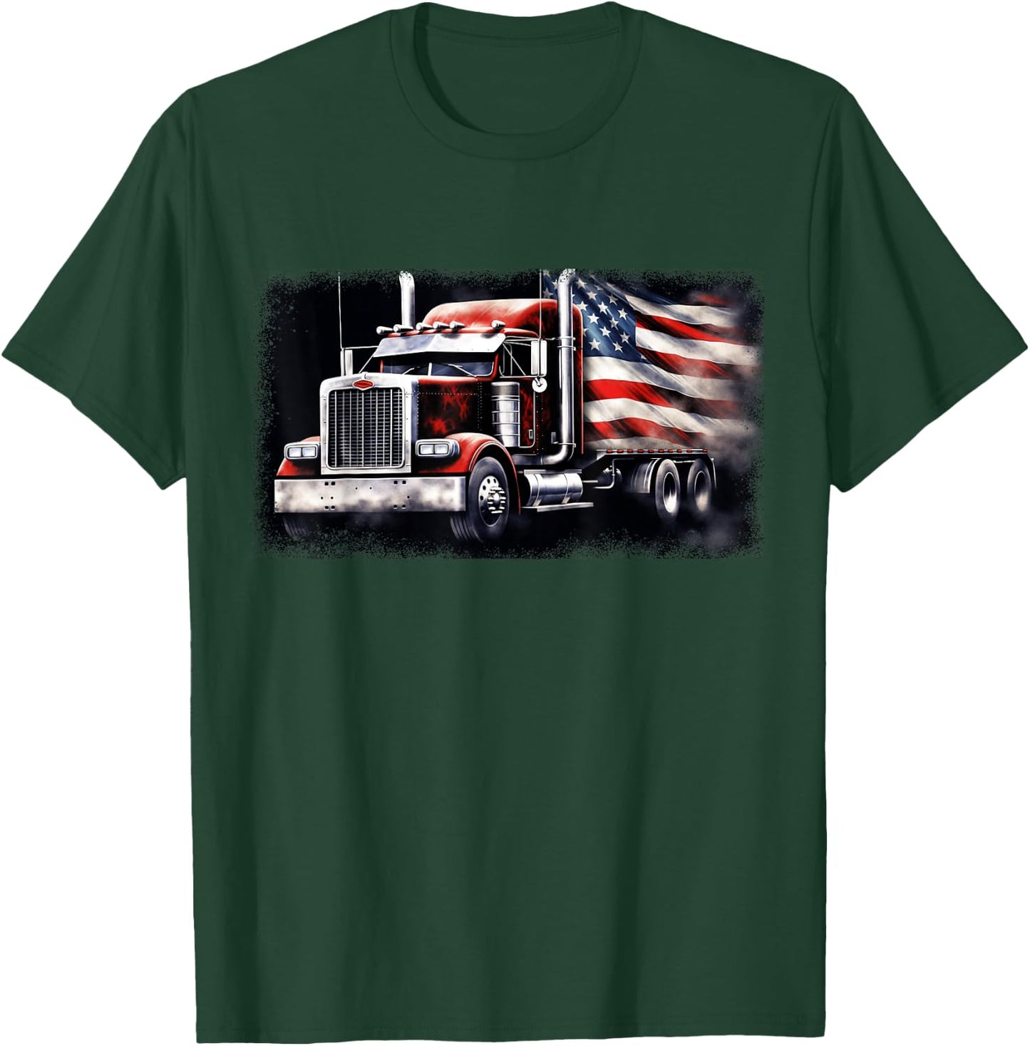 US American Flag Semi Truck Driver Trucker T-Shirt - T-Shirt | Forest