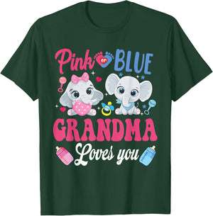 Pink Or Blue Grandma Loves Your shirt Elephant Gender Reveal T-Shirt - T-Shirt | Forest