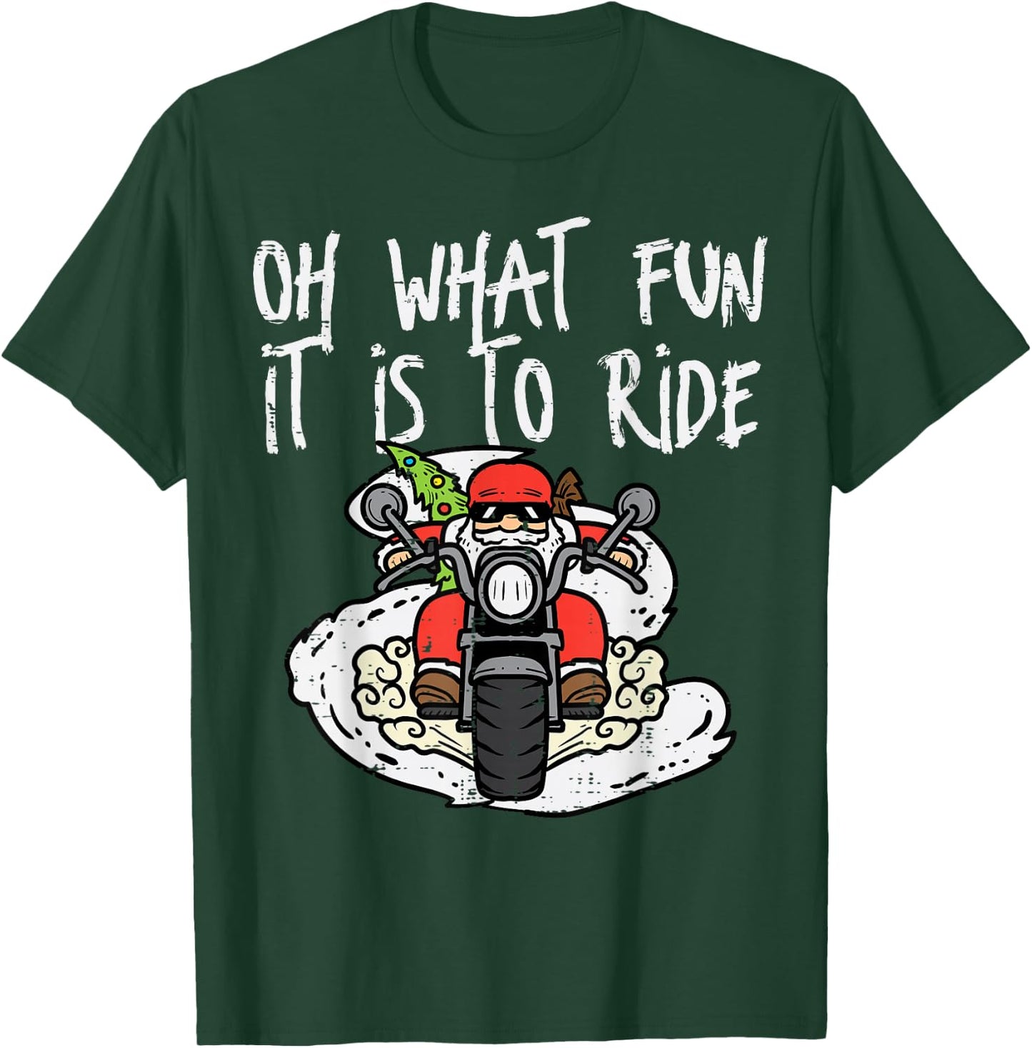 Christmas What Fun Is To Ride Biker Santa Xmas Men Boys Kids T-Shirt - T-Shirt | Forest