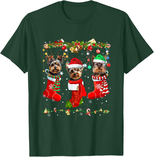 Yorkie Christmas Shirt Stocking Dog Lover Xmas Men Women Kids T-Shirt - T-Shirt | Forest