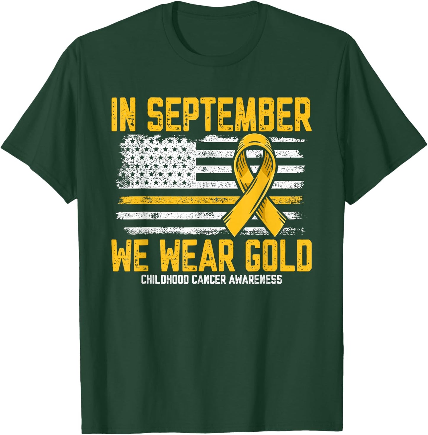 In September we Wear Gold Us Flag Childhood Cancer Awareness T-Shirt - T-Shirt | Forest