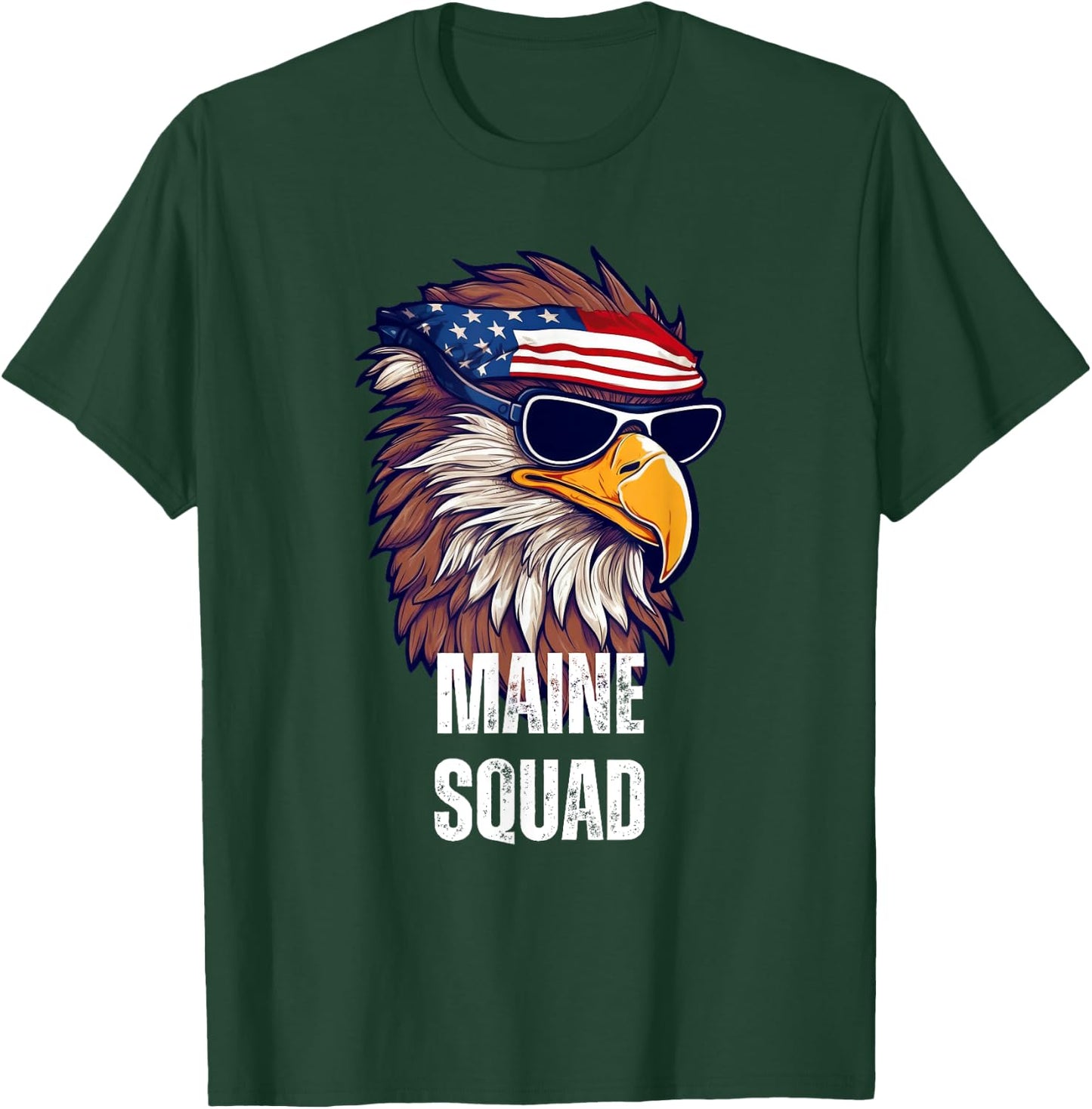 Maine Squad - Retro Bald Eagle American Flag Bandana T-Shirt - T-Shirt | Forest