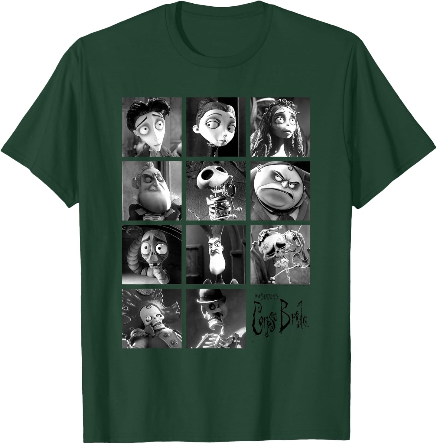 Corpse Bride Character Grid Black and White Photos Movie T-Shirt - T-Shirt | Forest