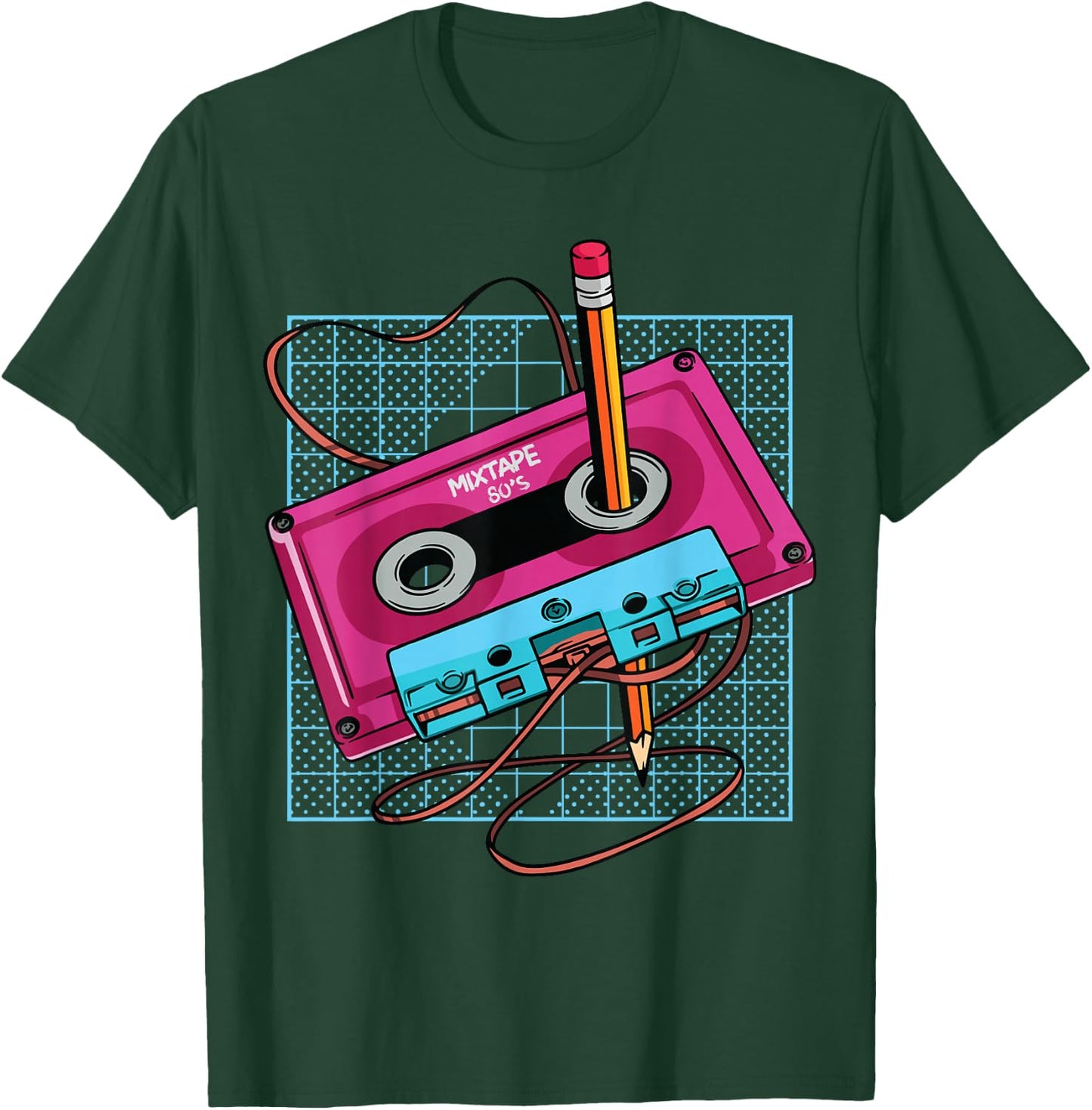 Vintage Cassette Tape Pencil 70s 80s 90s Music Mixtape Retro T-Shirt - T-Shirt | Forest