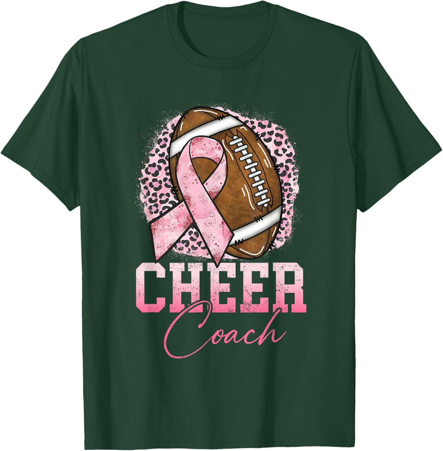 Football Cheer Coach Pink Ribbon Breast Cancer Awareness T-Shirt - T-Shirt | Forest
