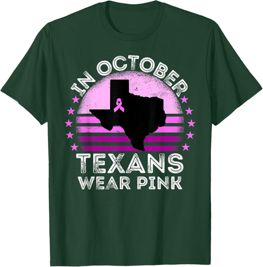 In October Texans Wear Pink Breast Cancer Awareness Texas T-Shirt - T-Shirt | Forest