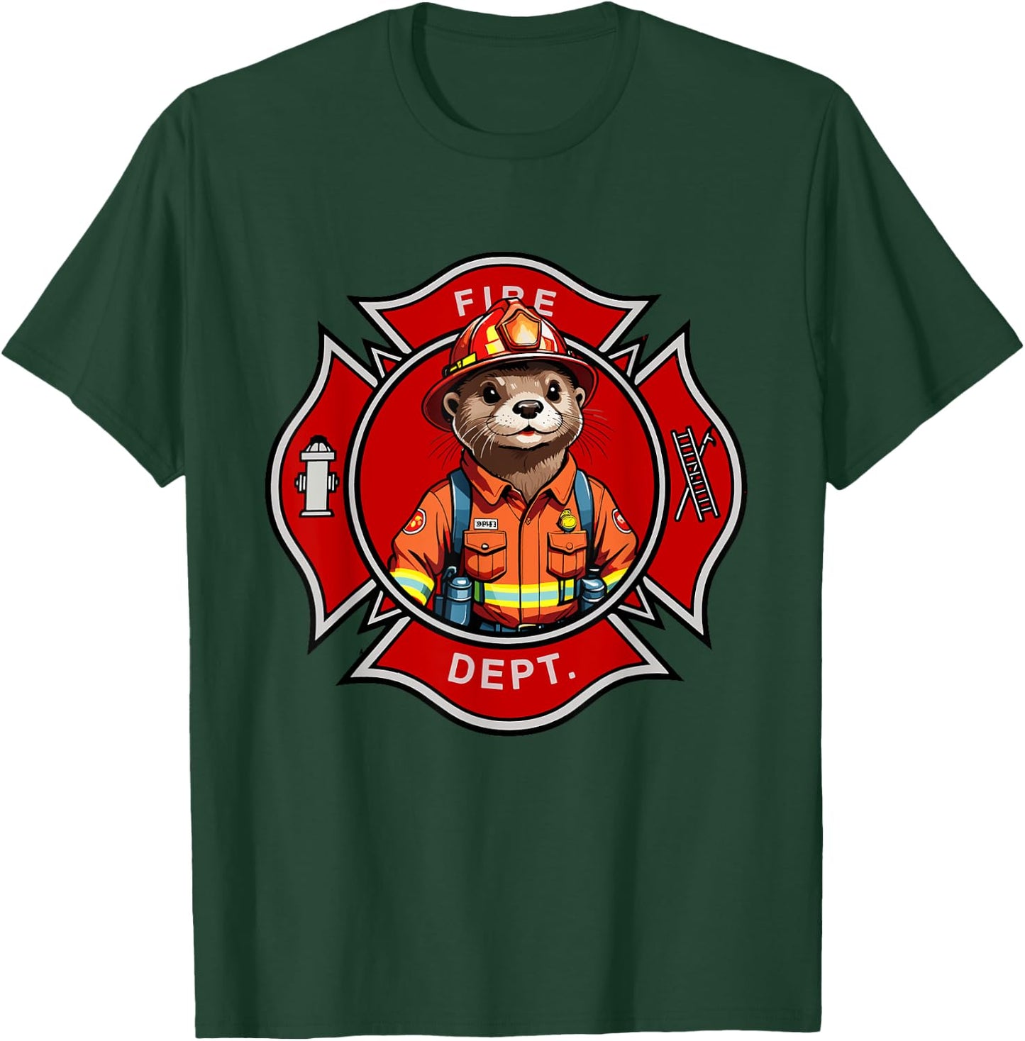 World's Best Firefighter Otter Patriotic Dad Department T-Shirt - T-Shirt | Forest