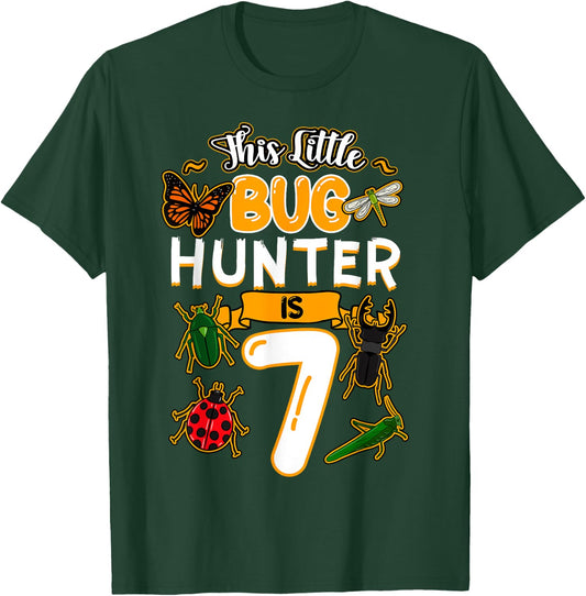 This Little Bug Hunter Is 7 Birthday Insect Bday Party T-Shirt - T-Shirt | Forest