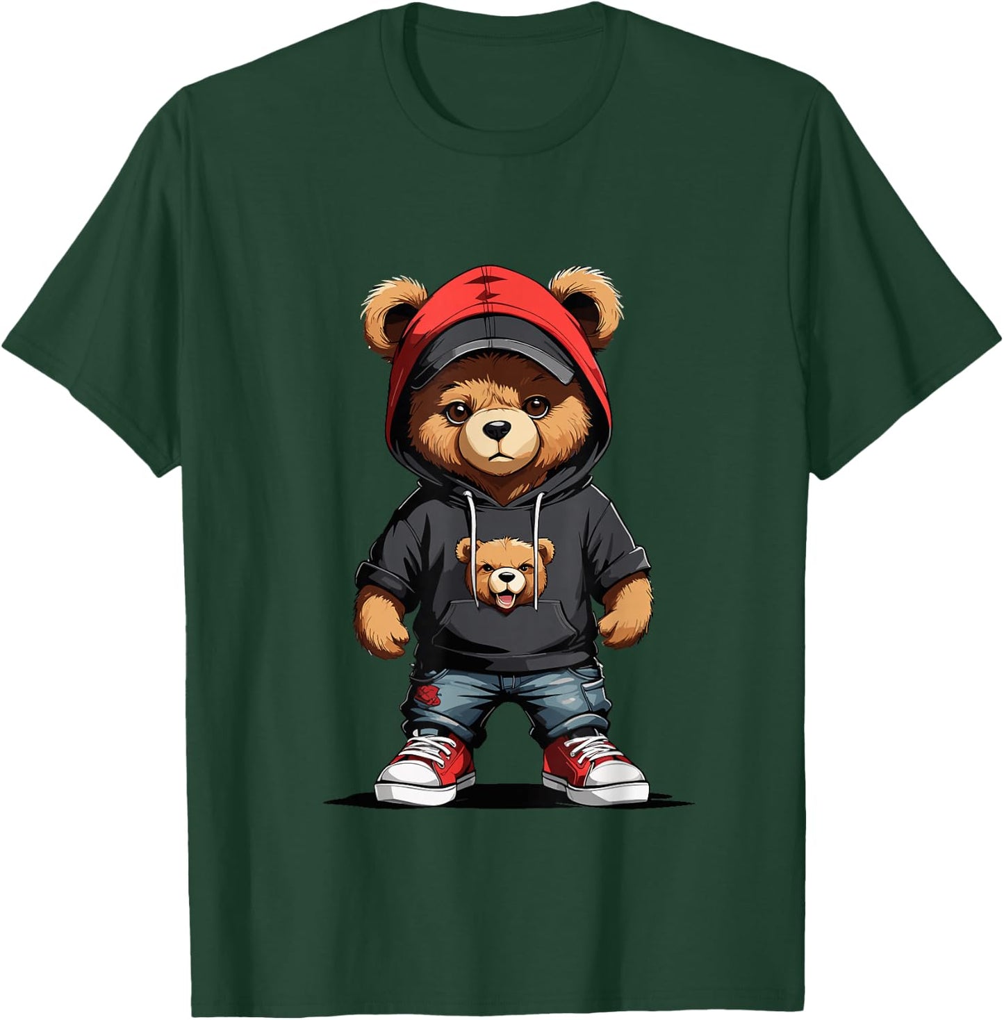 Teddy Bear Red Cap Gangster in Hip Hop Street Clothes T-Shirt - T-Shirt | Forest