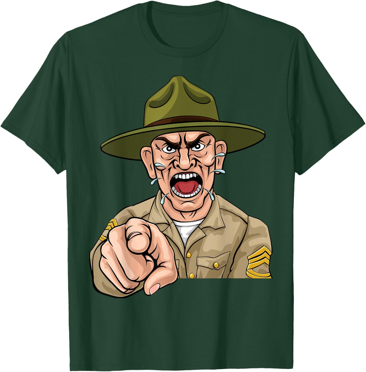 Angry Army Bootcamp Drill Sergeant Cartoon T-Shirt - T-Shirt | Forest