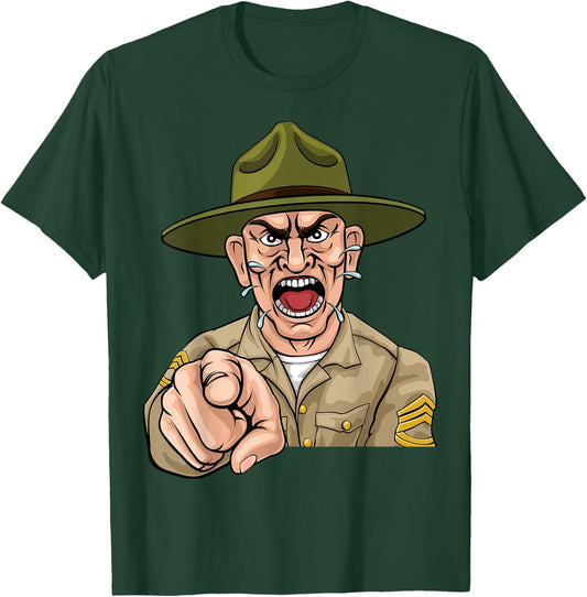 Angry Army Bootcamp Drill Sergeant Cartoon T-Shirt - T-Shirt | Forest