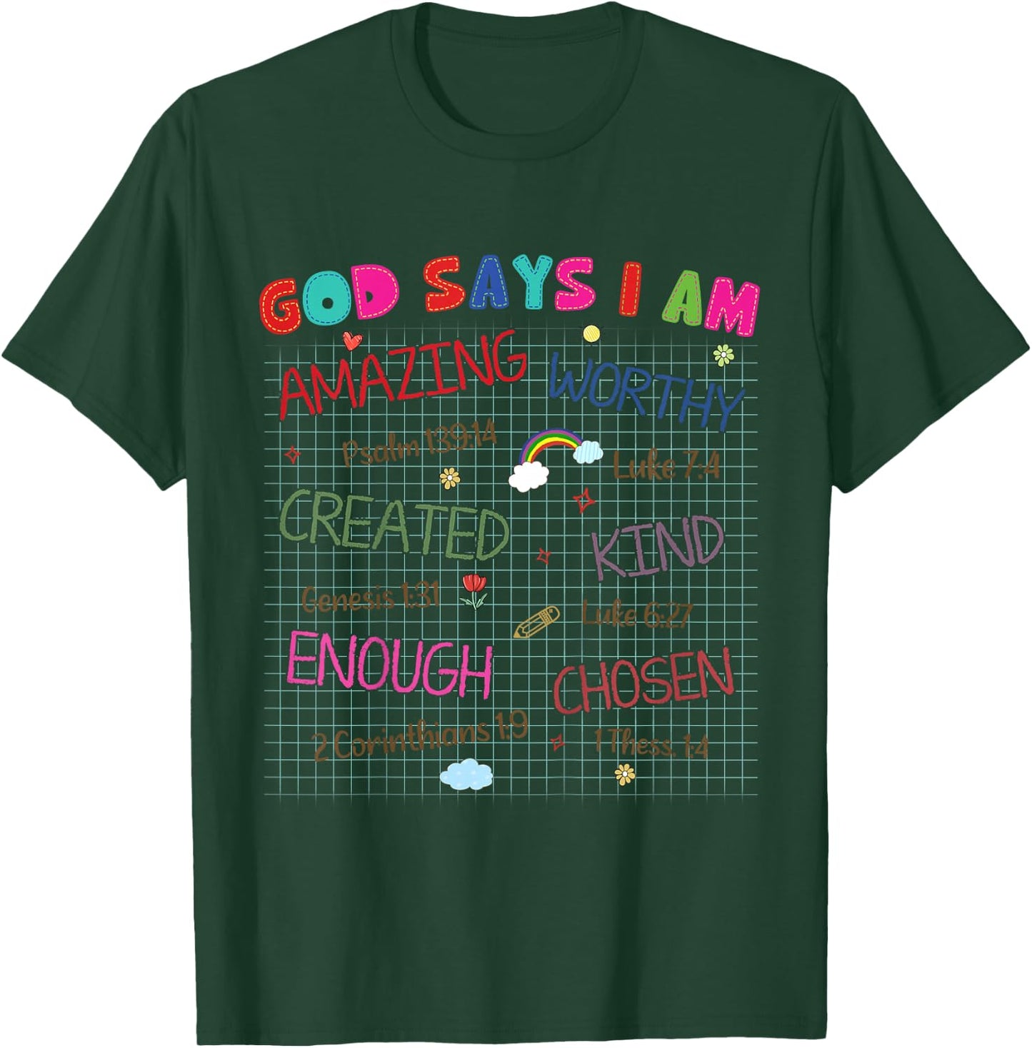 Kids God Says I Am Crayon Drawing Funny Bible Christian Girls T-Shirt - T-Shirt | Forest
