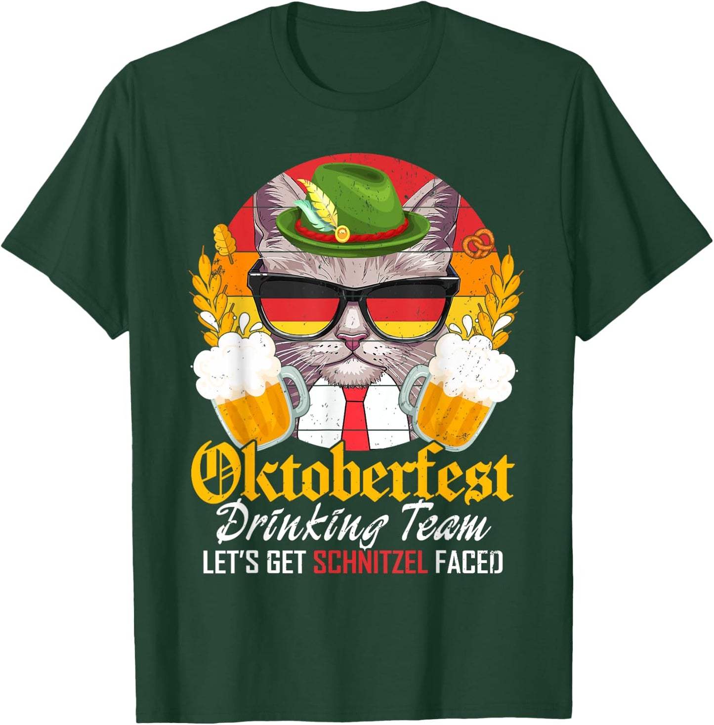 Oktoberfest Drinking Team Let's Get Schnitzel Faced Cat Men T-Shirt - T-Shirt | Forest