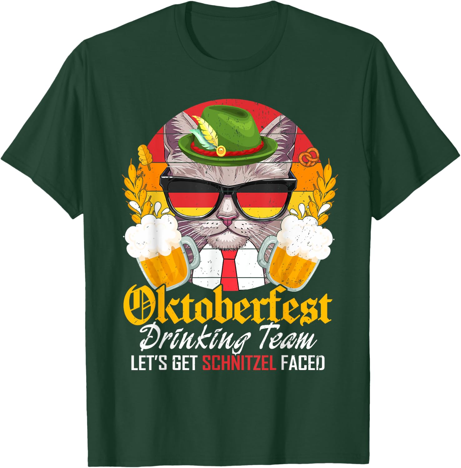 Oktoberfest Drinking Team Let's Get Schnitzel Faced Cat Men T-Shirt - T-Shirt | Forest
