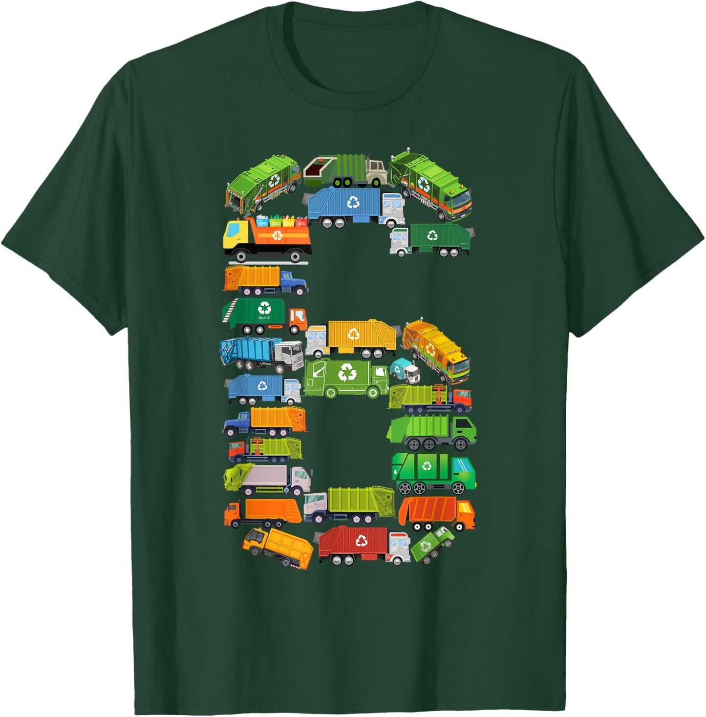 Fun Garbage Truck 6th Birthday Party Six 6 Year Old Boy Kids T-Shirt - T-Shirt | Forest