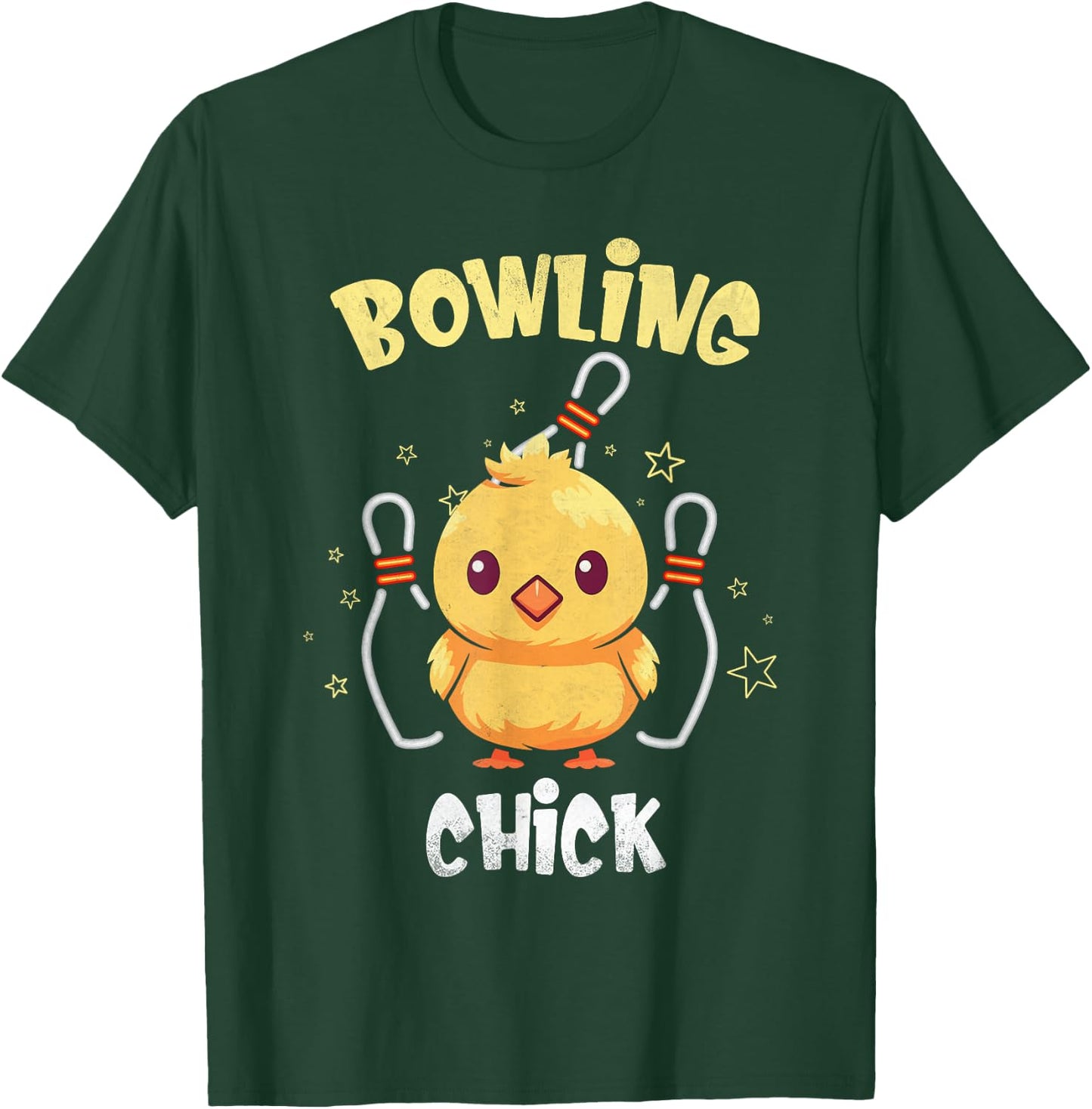 Bowling Chick Funny Chicken Athlete Bowler Men Women Kids T-Shirt - T-Shirt | Forest
