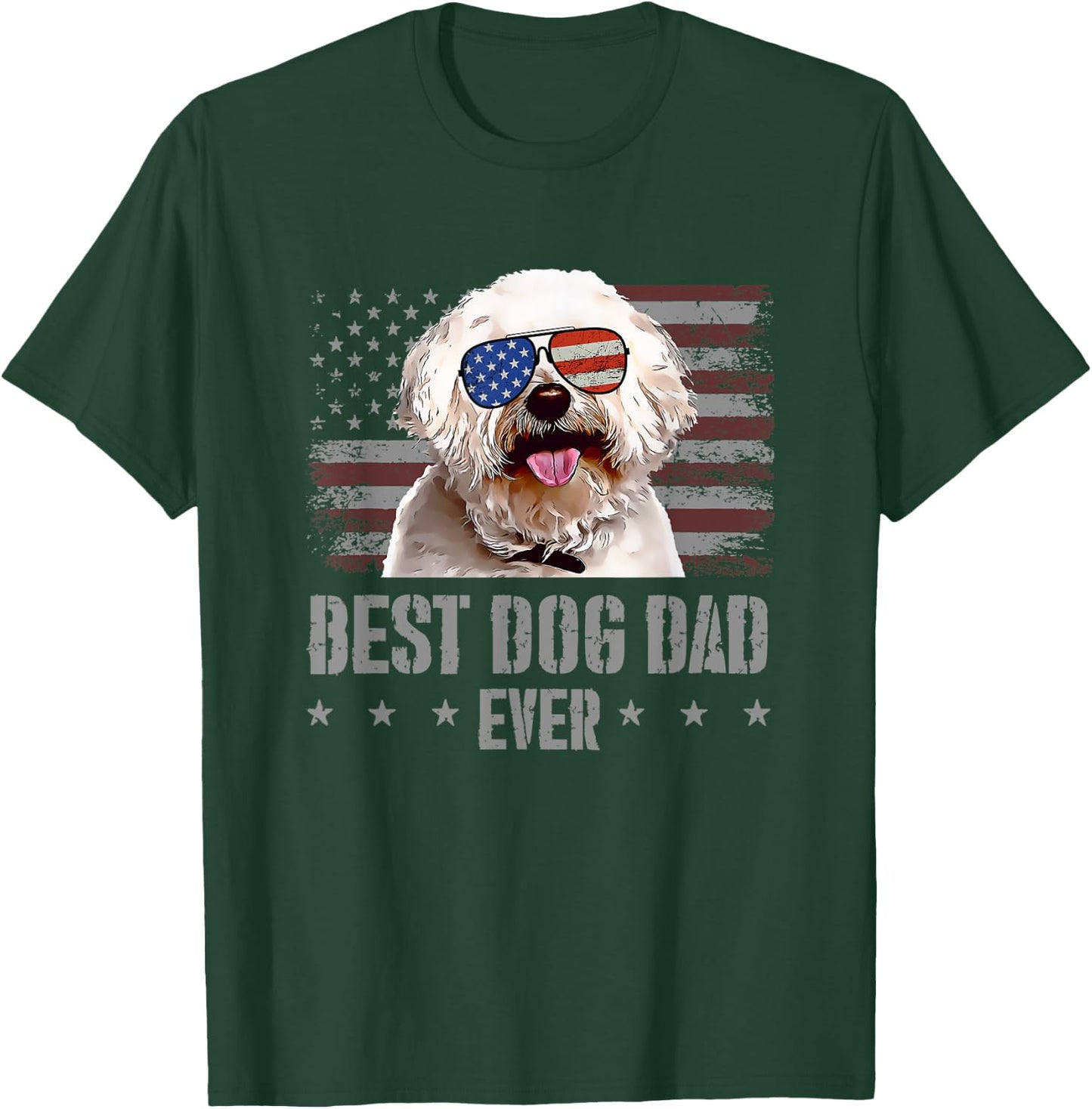 Bichons Frise Best Dog Dad Ever Retro USA American Flag T-Shirt - T-Shirt | Forest