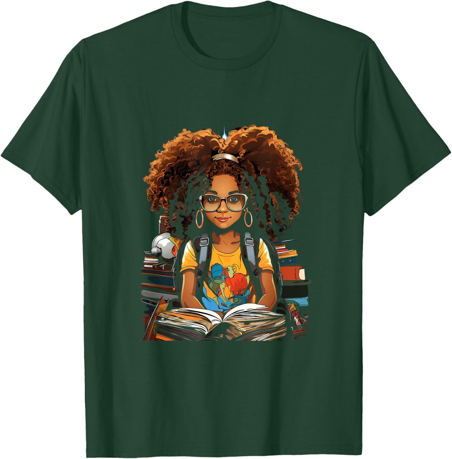 Back to School Afro African American Children Girls Book Reading T-Shirt - T-Shirt | Forest