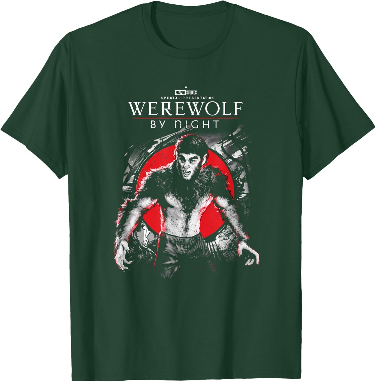 Marvel Werewolf by Night Werewolf Blood Moon Portrait Logo T-Shirt - T-Shirt | Forest
