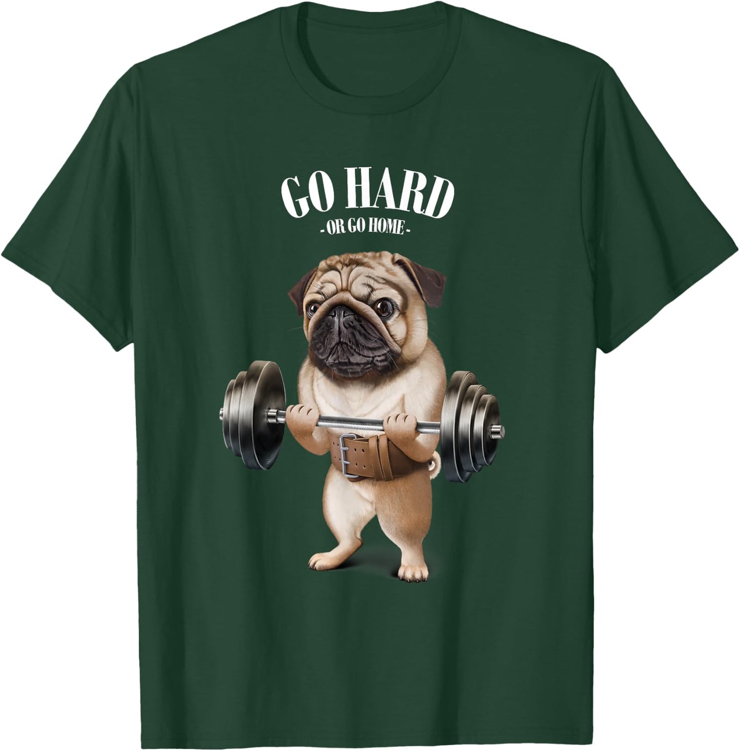 Pug Dog Weightlifting in Fitness Gym Men Women Kids T-Shirt - T-Shirt | Forest