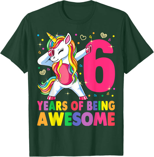 6 Years Old Unicorn Dabbing 6th Birthday Girl Unicorn Party T-Shirt - T-Shirt | Forest
