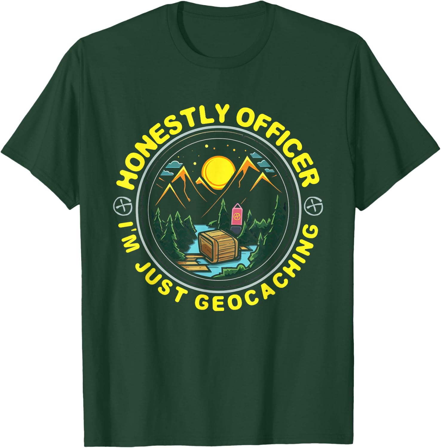 Honestly Officer I'm Just Geocaching Map Reading Geocache T-Shirt - T-Shirt | Forest