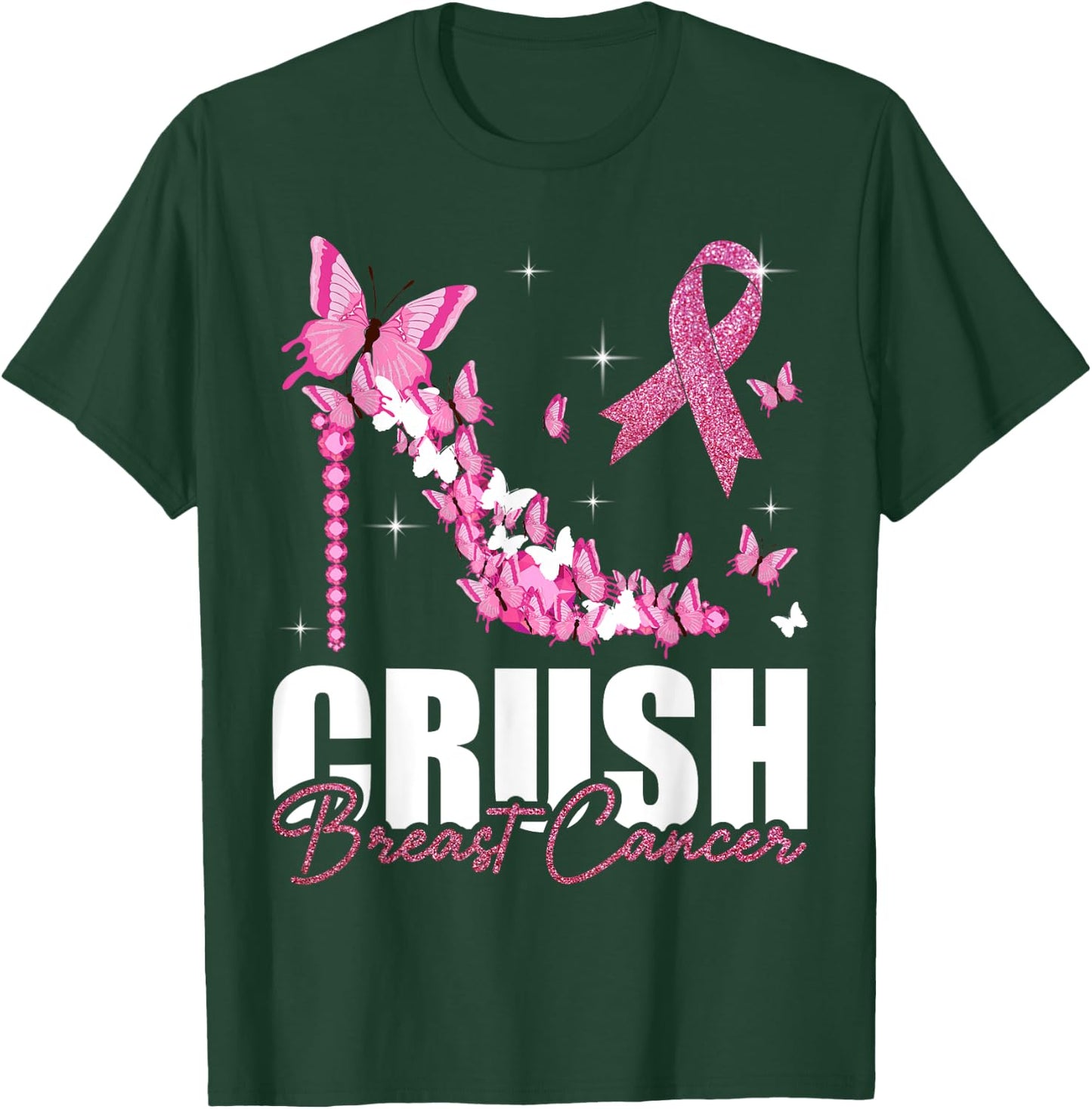 Crush Breast Cancer Ribbon Butterfly Breast Cancer Awareness T-Shirt - T-Shirt | Forest