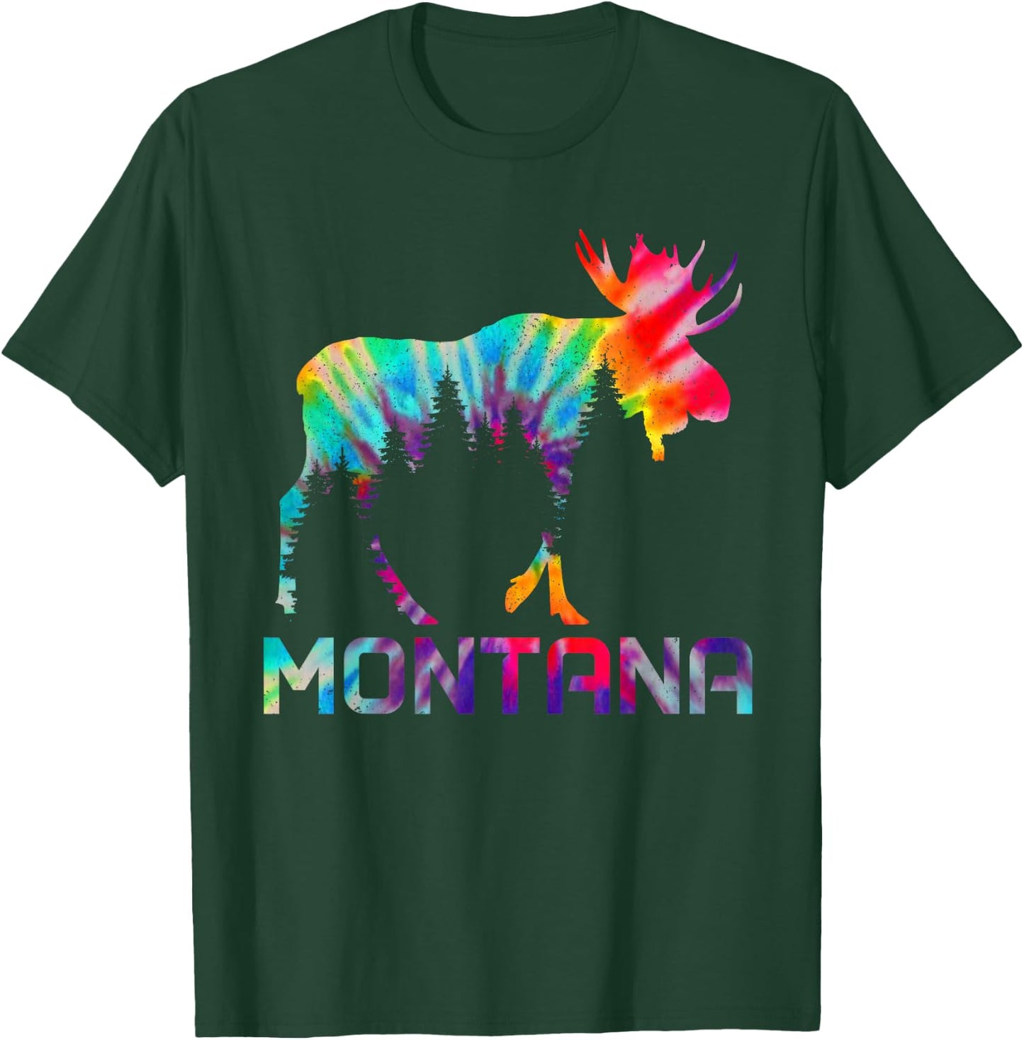 Montana PNW Vintage Tie Dye Souvenir Moose T-Shirt - T-Shirt | Forest