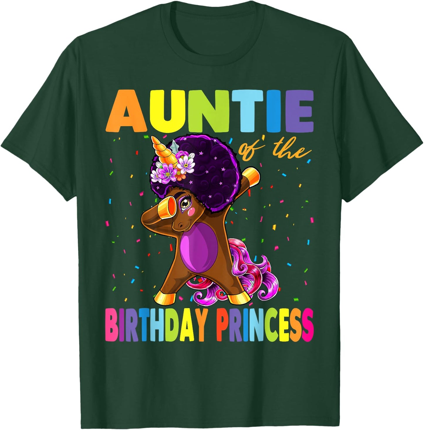 Dabbing Unicorn Afro Auntie of the Birthday Princess T-Shirt - T-Shirt | Forest