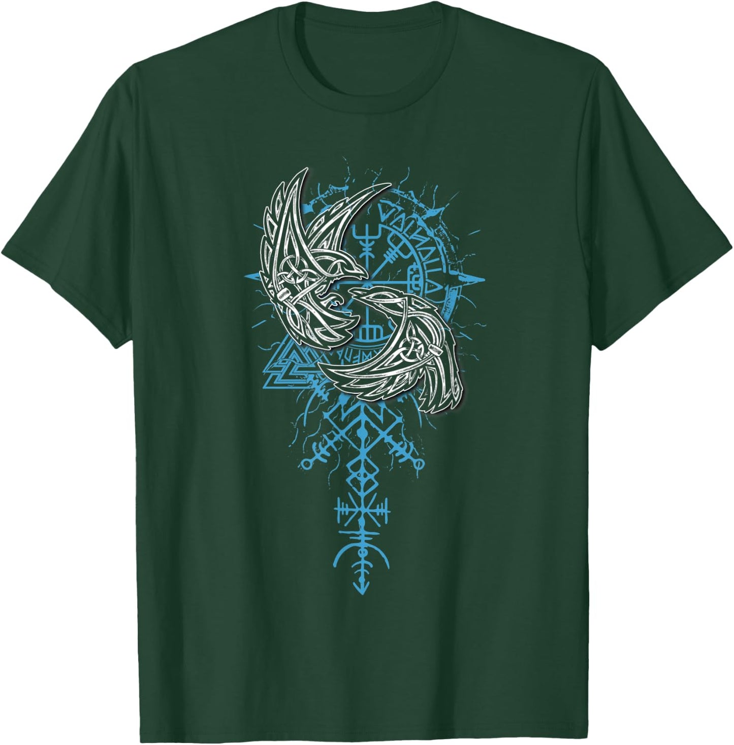 Valhalla Raven Ravens Odin's Runes Norse Compass Viking T-Shirt - T-Shirt | Forest
