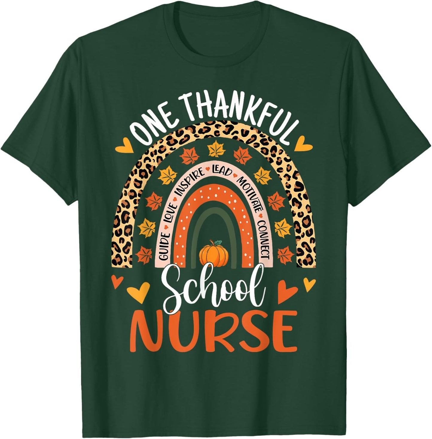 One Thankful School Nurse Thanksgiving Rainbow Leopard Nurse T-Shirt - T-Shirt | Forest