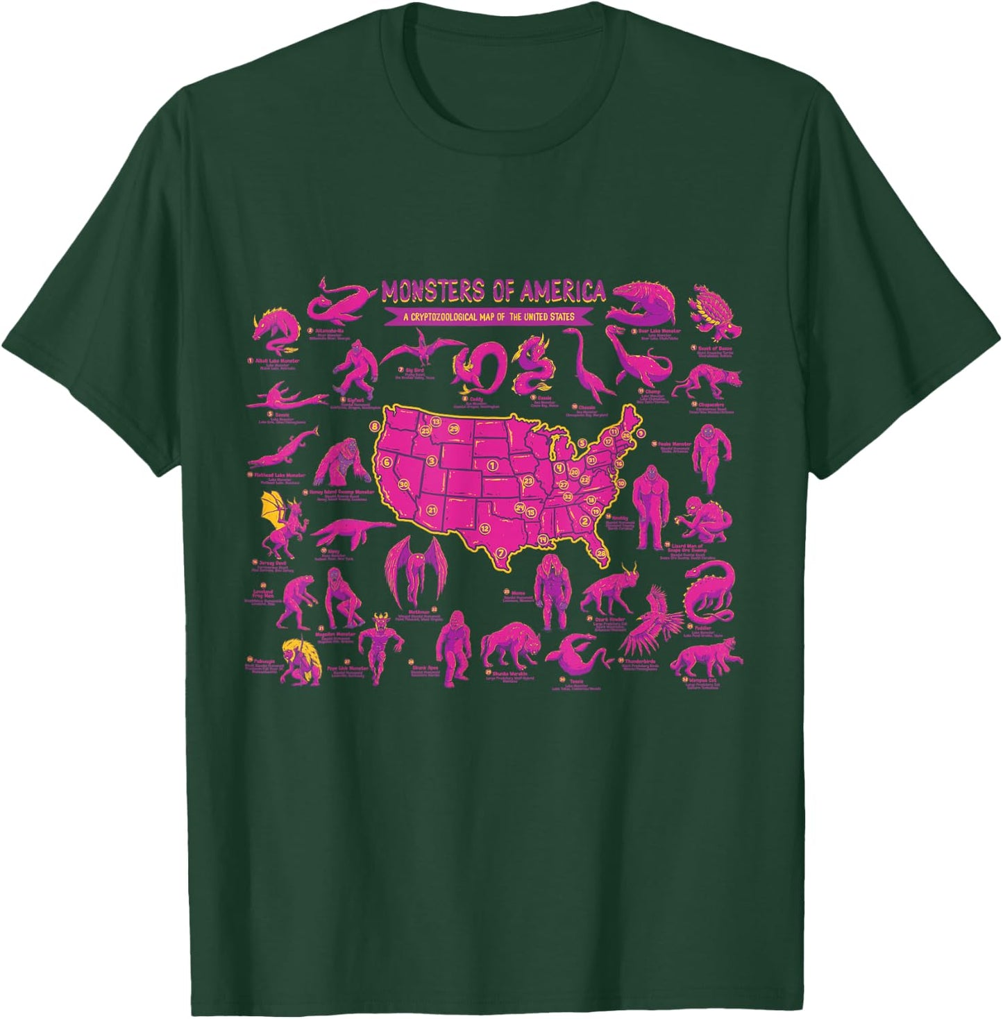 Cryptid Shirt Monster of America Educational Cryptozoology T-Shirt - T-Shirt | Forest
