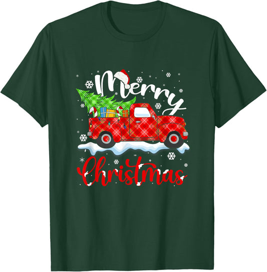 Merry Christmas Buffalo Truck Tree Red Plaid Family Matching T-Shirt - T-Shirt | Forest