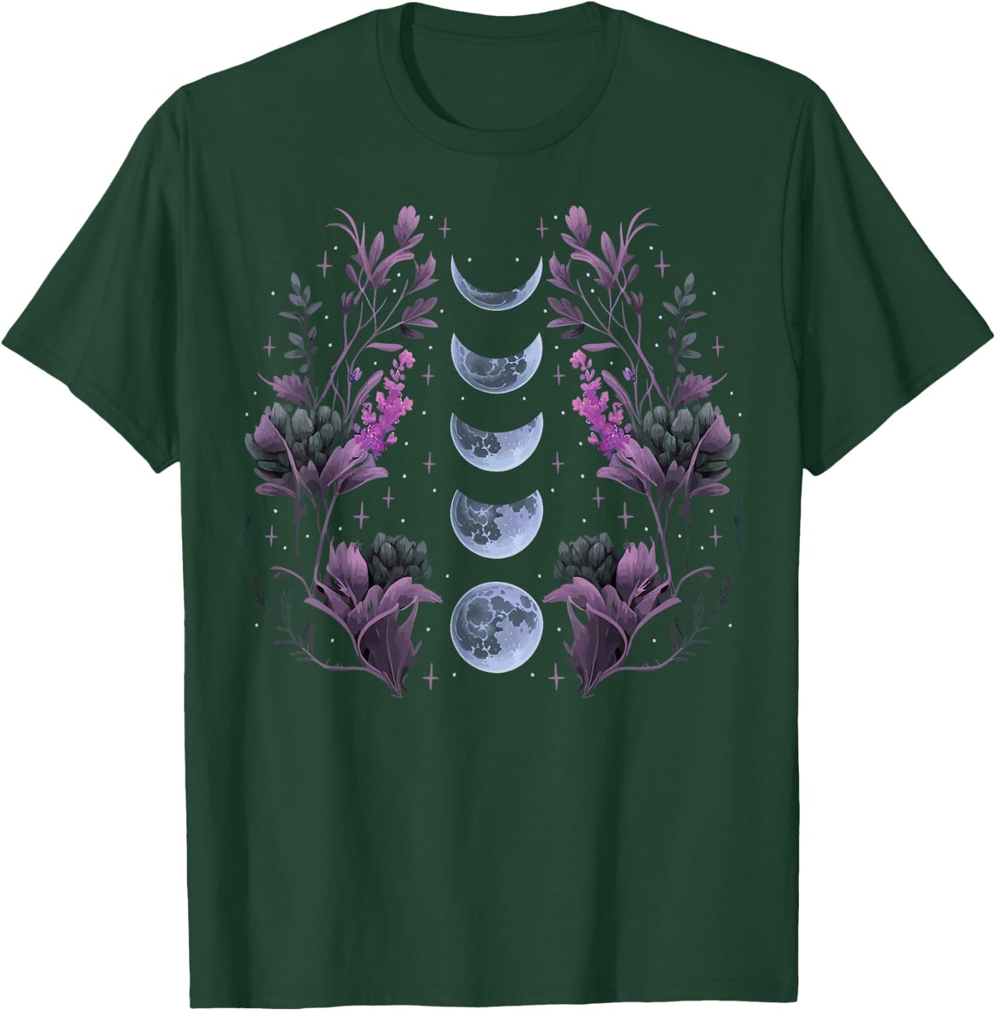 Celestial Moon Phase BOHO Wildflowers Zodiac Witchcore T-Shirt - T-Shirt | Forest