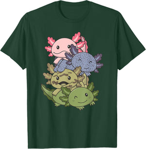 Axolotl Pile Cute Animals Kawaii Anime Funny Axolotl T-Shirt - T-Shirt | Forest