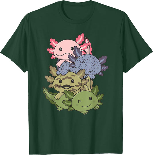 Axolotl Pile Cute Animals Kawaii Anime Funny Axolotl T-Shirt - T-Shirt | Forest