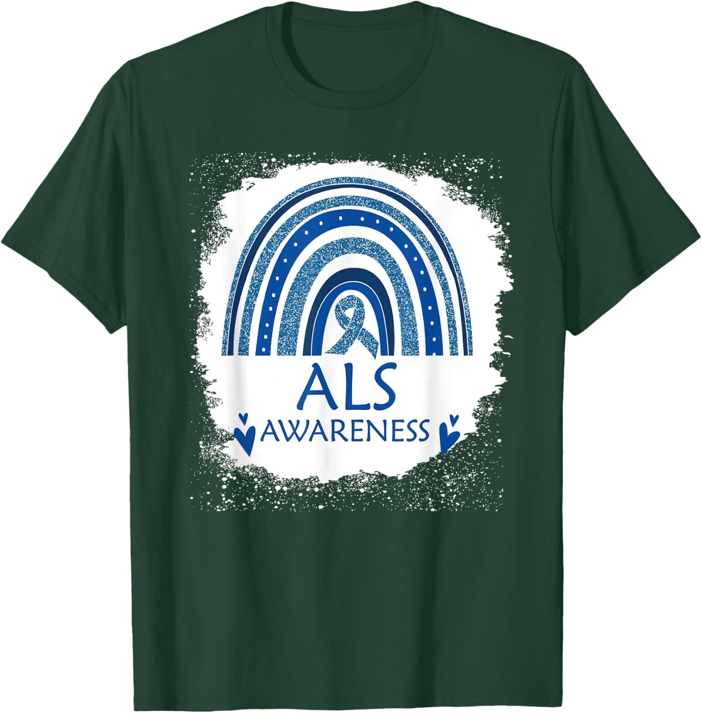 ALS Awareness Bleached Rainbow Blue Ribbon Men T-Shirt - T-Shirt | Forest